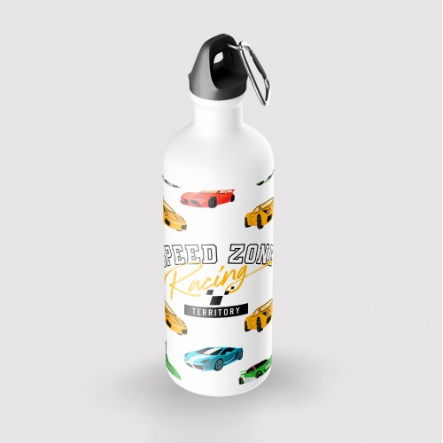 Botella aluminio 400 ml con nombre y diseño de coches racing