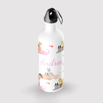 Botella aluminio 400 ml con nombre y diseño de gatos Botella aluminio 400 ml con nombre y diseño de gatos