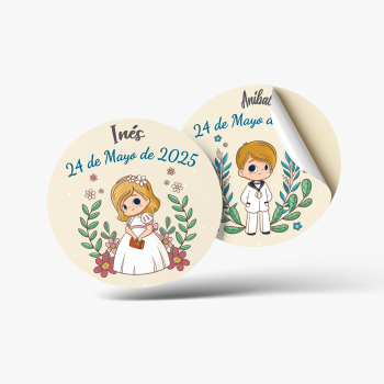 100 pegatinas circulares comunión niños de diámetro 4'5cm