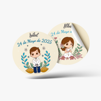 100 pegatinas circulares comunión niños de diámetro 4'5cm