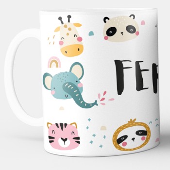 Taza infantil con nombre y animales