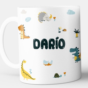 Taza infantil con nombre y dinosaurios