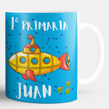 Taza infantil con nombre y submarino