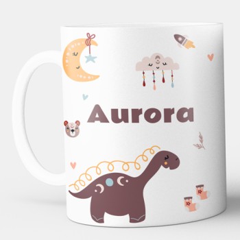Taza infantil con nombre y animales marrones