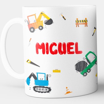 Taza infantil con nombre y tractores