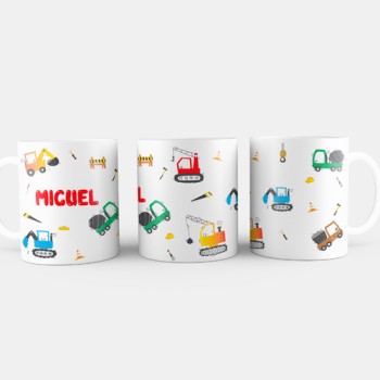 Taza infantil con nombre y tractores