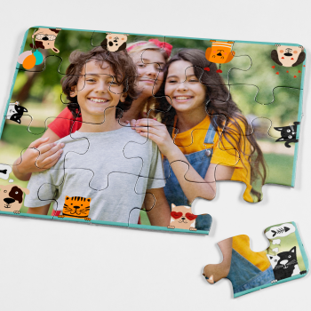 Puzzle personalizado infantil con marco de perros y gatos