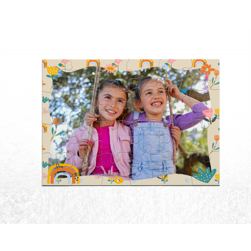 Puzzle Infantil Personalizado  de 30 piezas con marco de flores y caja