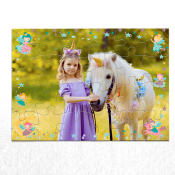 Puzzle personalizado infantil con marco de hadas y caja