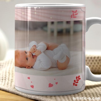 Taza Personalizada Bautizo rosa con caliz y foto Taza Personalizada Bautizo rosa con caliz y foto