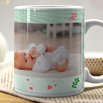 Taza Personalizada Bautizo verde con caliz y foto Taza Personalizada Bautizo verde con caliz y foto
