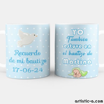Taza Personalizada Bautizo azul dibujo bebe