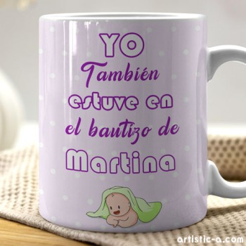 Taza Personalizada Bautizo morado dibujo bebe Taza Personalizada Bautizo morado dibujo bebe