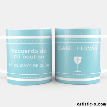 Taza Personalizada Bautizo elegante azul