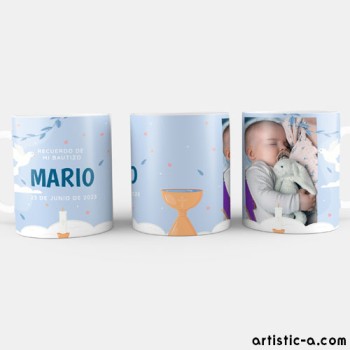 Taza Personalizada Bautizo azul con foto