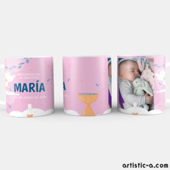 Taza Personalizada Bautizo rosa con foto