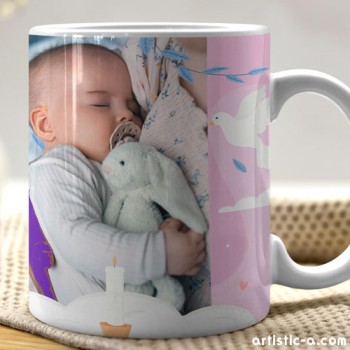 Taza Personalizada Bautizo rosa con foto Taza Personalizada Bautizo rosa con foto