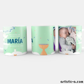 Taza Personalizada Bautizo verde con foto