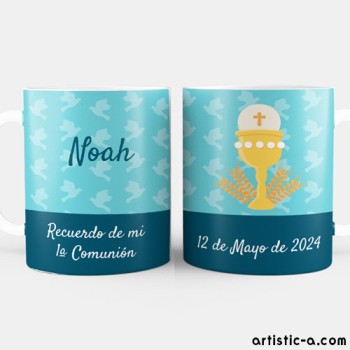 Taza Personalizada Comuni&oacute;n C&aacute;liz Azul