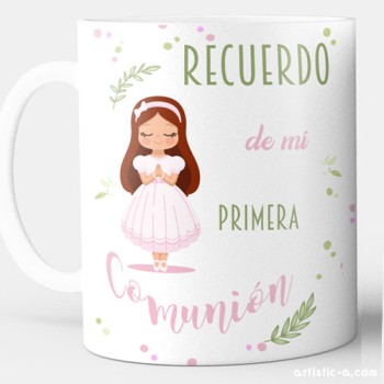 Taza Personalizada Comunión Niña Castaña Taza Personalizada Comunión Niña Castaña
