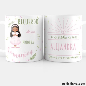 Taza Personalizada Comuni&oacute;n Ni&ntilde;a Morena