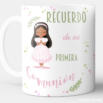 Taza Personalizada Comunión Niña Morena Taza Personalizada Comunión Niña Morena