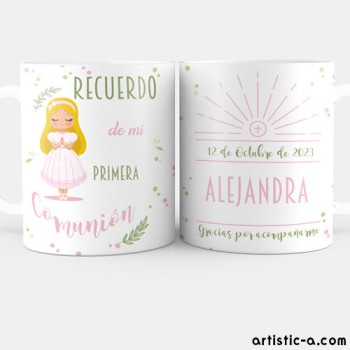Taza Personalizada Comuni&oacute;n Ni&ntilde;a Rubia