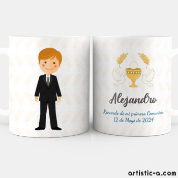 Taza Personalizada Comunión Niño Traje Corbata Castaño Taza Personalizada Comunión Niño Traje Corbata Castaño