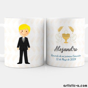 Taza Personalizada Comunión Niño Traje Corbata Rubio Taza Personalizada Comunión Niño Traje Corbata Rubio