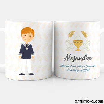 Taza Personalizada Comunión Niño Marinero Castaño Taza Personalizada Comunión Niño Marinero Castaño