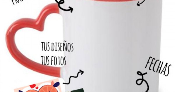 TAZA PERSONALIZADA COMPLETA CON ASA EN FORMA DE CORAZÓN - OUTLINERS