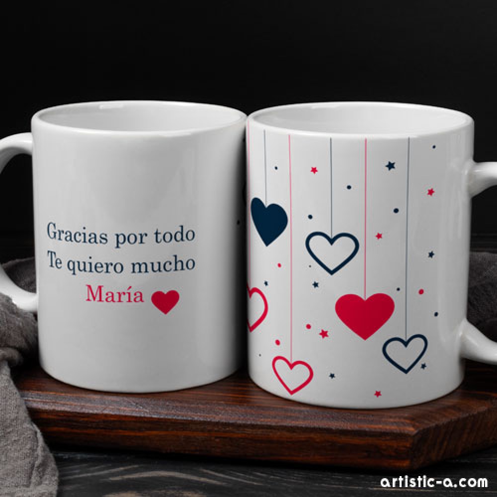 Taza San Valentin O Enamorados Corazones Colgantes