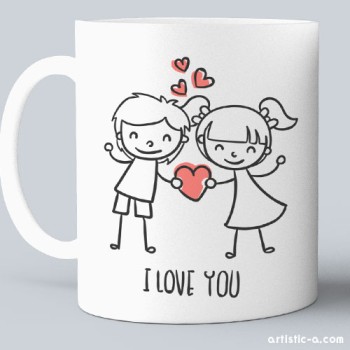 Taza Mu&ntilde;ecos con corazon