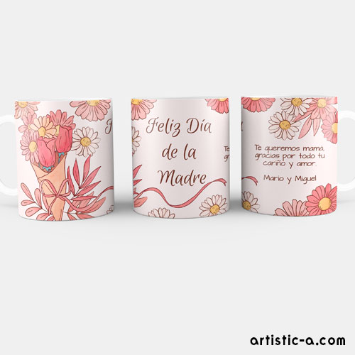 Taza Personalizada con flores para mamá