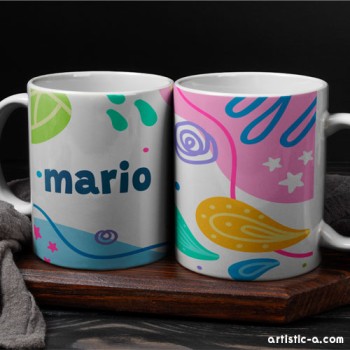 Taza con tu nombre azul y diseño colorido Taza con tu nombre azul y diseño colorido