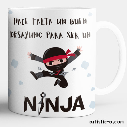 Taza infantil con el nombre del niño o niña y con simpático diseño de ninjas