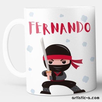 Taza infantil con nombre y ninjas