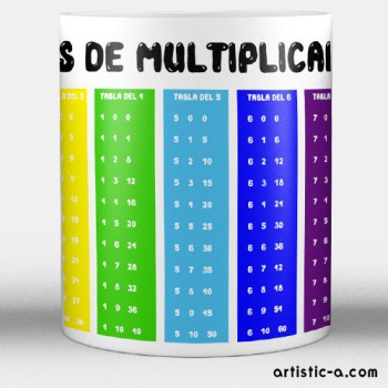Taza infantil con nombre y tablas de multiplicar