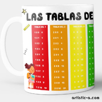 Taza infantil con nombre y tablas de multiplicar Taza infantil con nombre y tablas de multiplicar