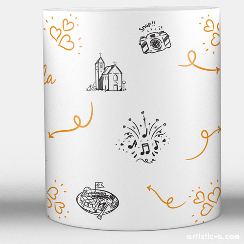 Tazas personalizadas para boda con divrtidos doodles
