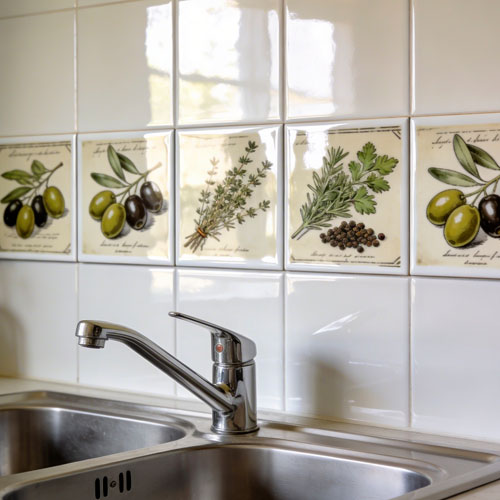 Mural de azulejos personalizados instalados en una cocina