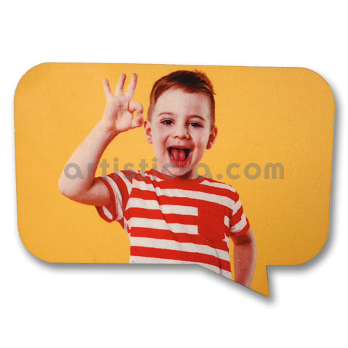 Imán de madera original en forma de bocadillo de cómic frontal