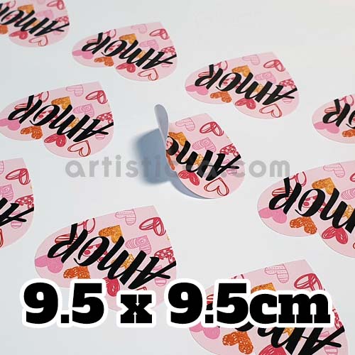Pegatinas con forma de corazón personalizadas de 9,5x9,5 cm