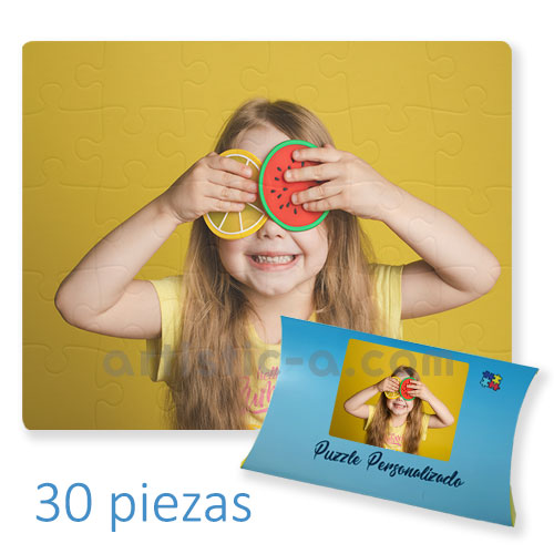 Puzzle con fotos personalizadas de 30 piezas montado con su caja