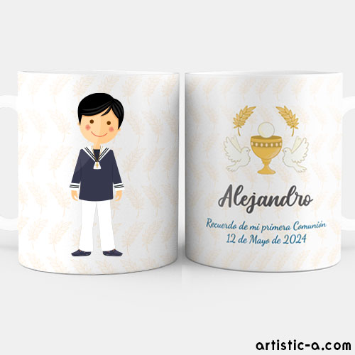Taza de comunión de niño con traje marinero listas para regalar