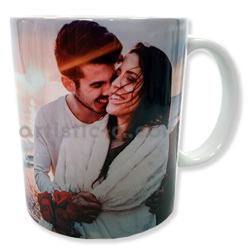 Taza blanca de cerámica personalizada con foto a todo color