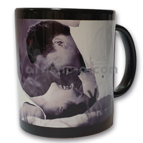 Taza de cerámica negra elegante personalizada con foto a todo color